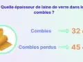 Rouleaux de laine de verre pour isolation. L'épaisseur recommandée pour les combles est de 32 cm, et pour les combles perdus, de 45 cm.