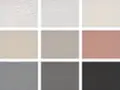 Échantillons de textures de crépi pour une façade maison : blanc, beige, gris, rose.