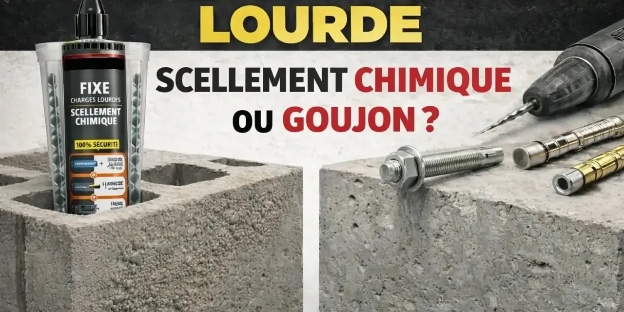 Fixation parpaing creux : scellement chimique ou goujon pour charges lourdes. Comparaison des méthodes.