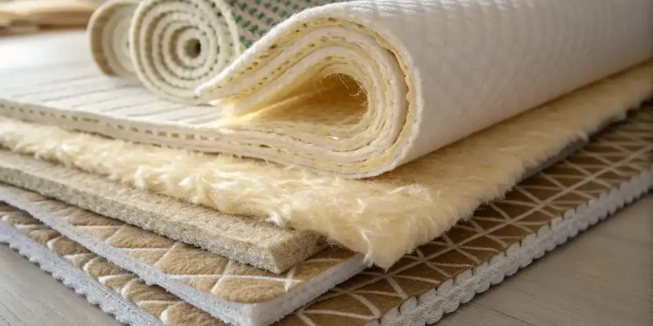 Échantillons de matériaux pour l'isolation textile recyclé, montrant différentes textures et épaisseurs.