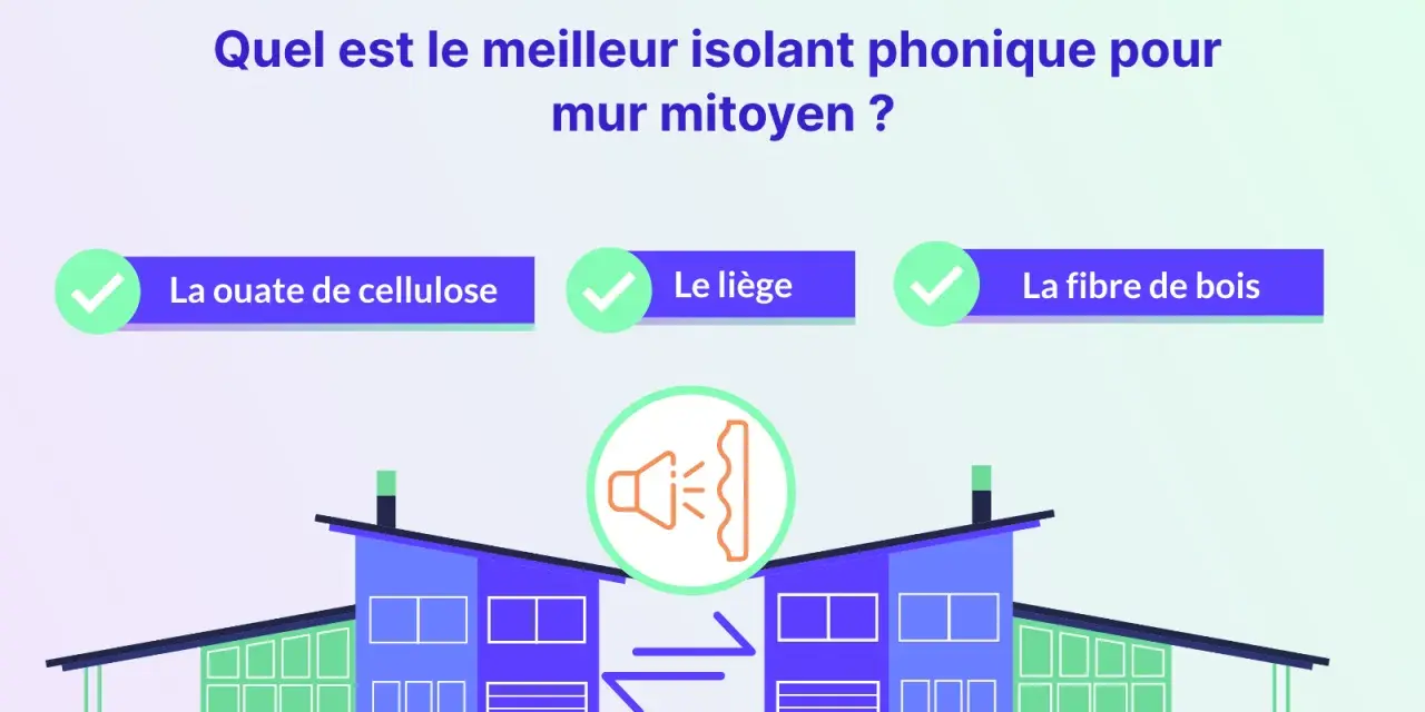 Quel est le meilleur isolant phonique pour mur mitoyen ? La ouate de cellulose, le liège et la fibre de bois sont présentés comme options.