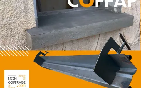 Plan coffrage appui de fenêtre en béton. Outil de coffrage métallique pour une finition parfaite.