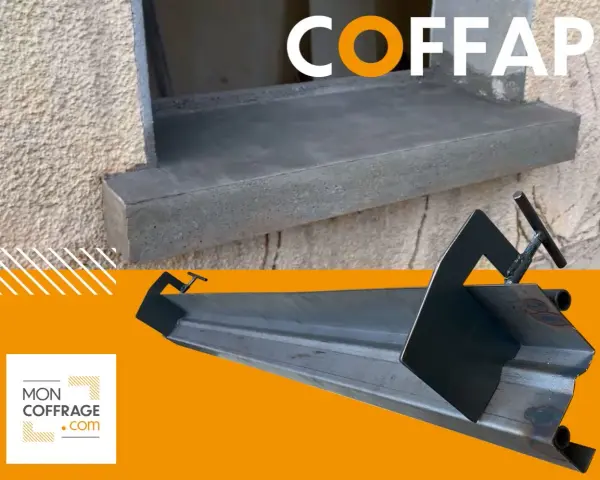 Plan coffrage appui de fenêtre en béton. Outil de coffrage métallique pour une finition parfaite.