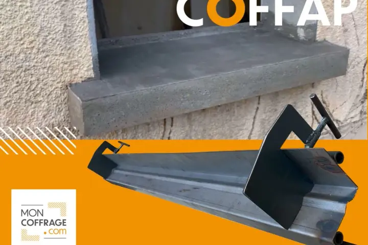 Plan coffrage appui de fenêtre en béton. Outil de coffrage métallique pour une finition parfaite.