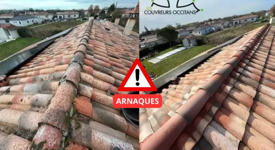 Avant/Après : toiture sale vs propre. Attention aux arnaques sur le traitement hydrofuge toiture.
