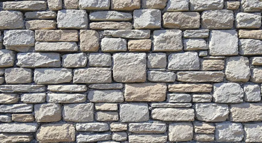 Un mur de pierres irrégulières, un joint solide et rustique qui raconte une histoire de temps et de nature.