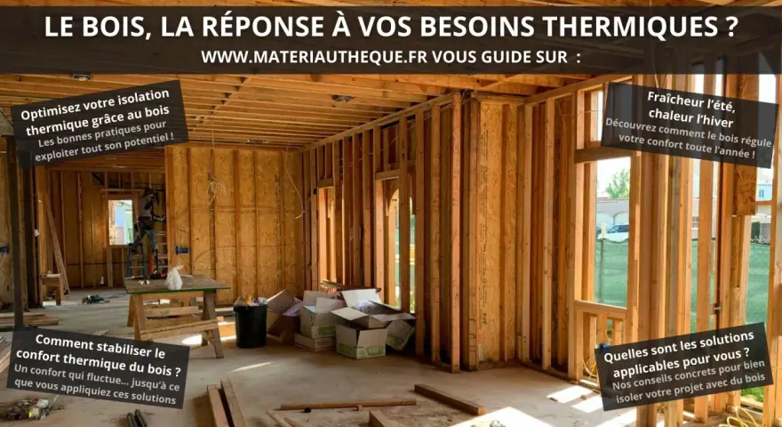 Construction d'une maison en bois. Le bois offre une excellente **résistance thermique**, assurant confort été comme hiver.