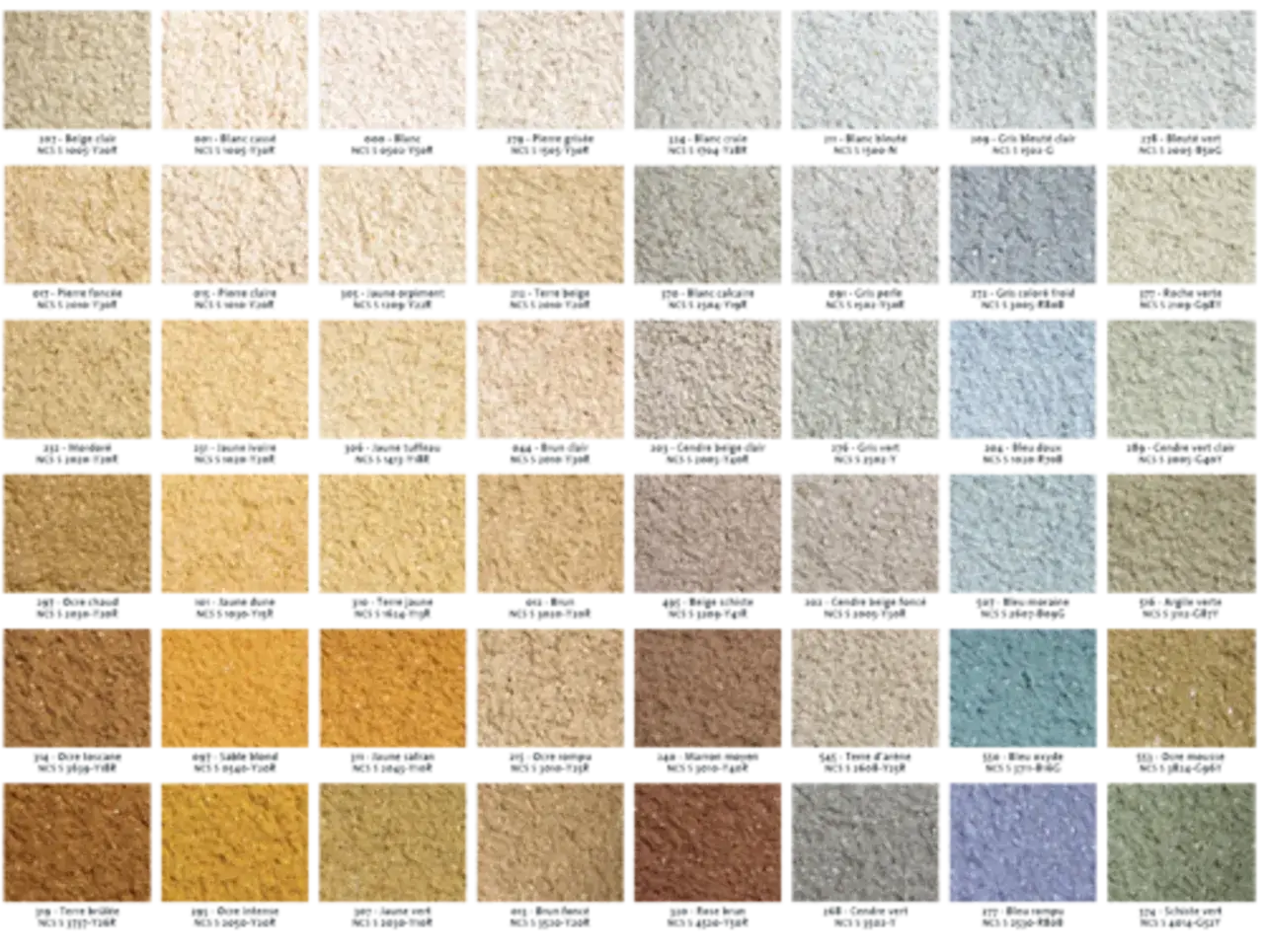 &Eacute;chantillons de couleur enduit fa&ccedil;ade, offrant une large palette de textures et de teintes pour l'ext&eacute;rieur.